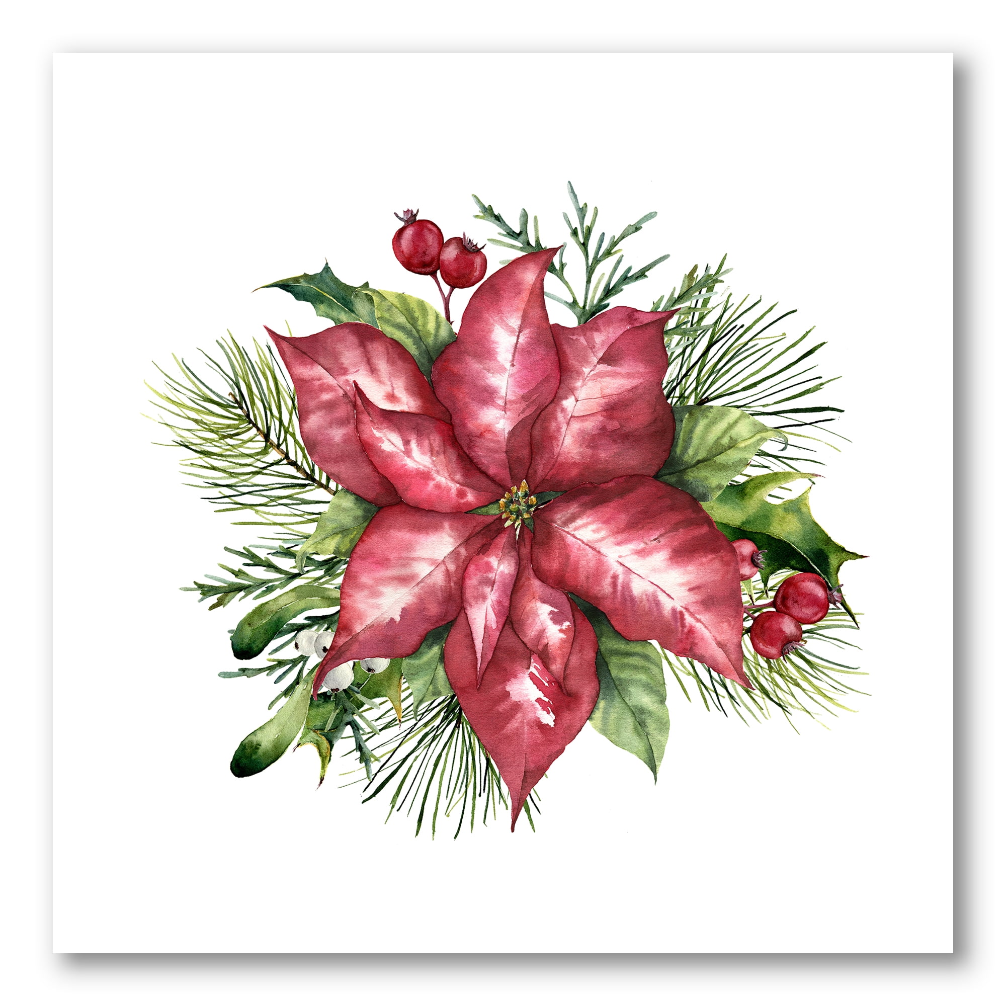 Designart ' Christmas Fir Branch and Holly Mistletoe Berries III ' Traditional Canvas Wall Art Print