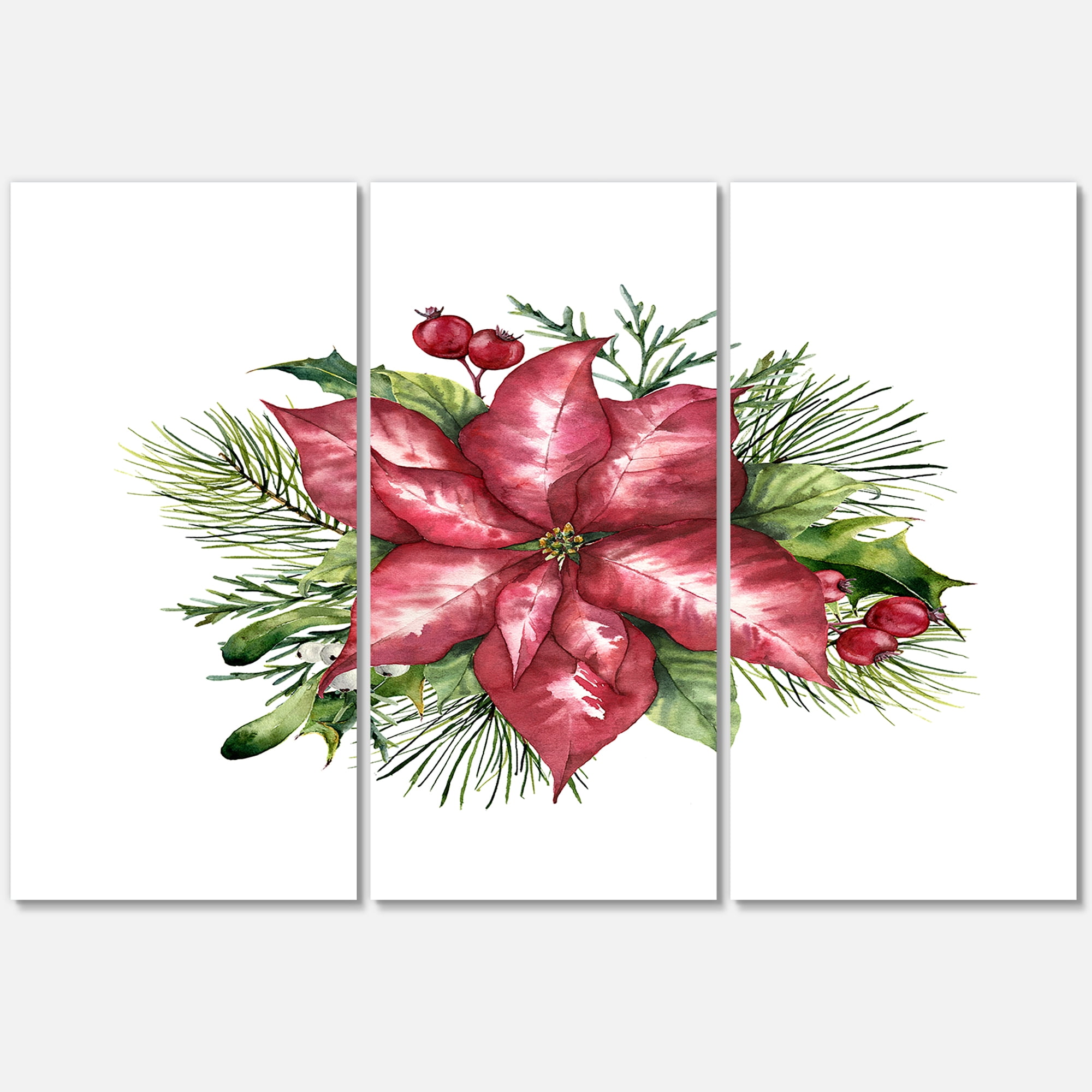 Designart ' Christmas Fir Branch and Holly Mistletoe Berries III ' Traditional Canvas Wall Art Print
