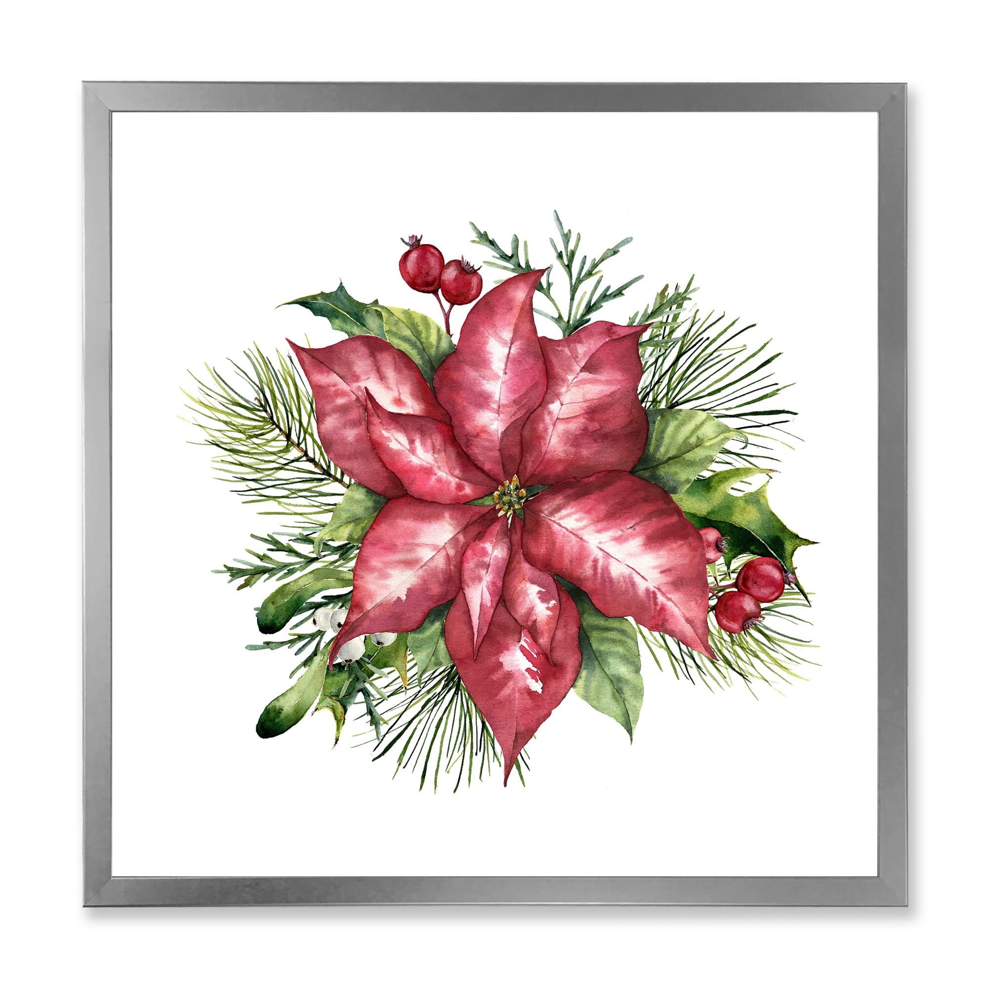 Designart 'Christmas Fir Branch and Holly Mistletoe Berries III' Traditional Framed Art Print
