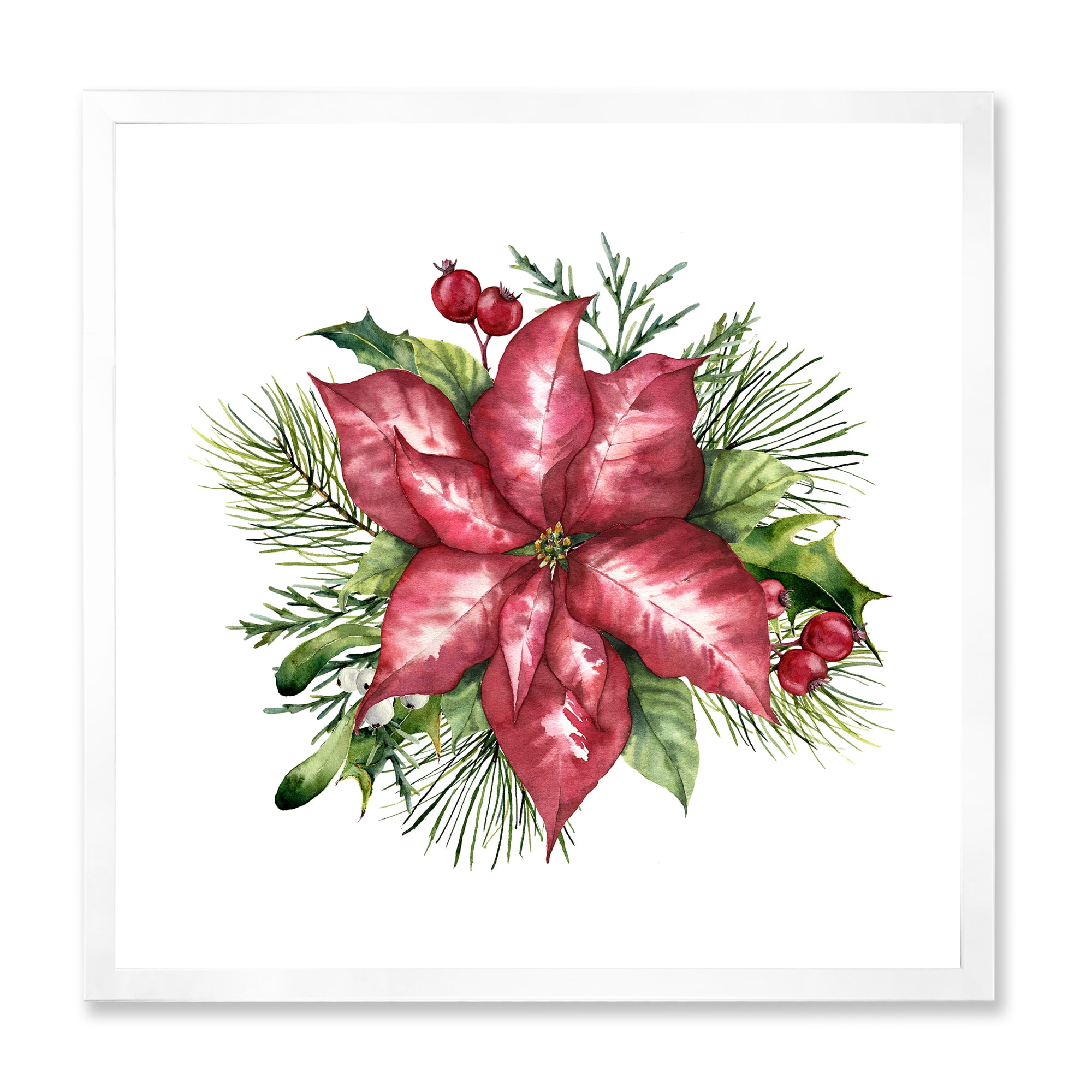 Designart 'Christmas Fir Branch and Holly Mistletoe Berries III' Traditional Framed Art Print