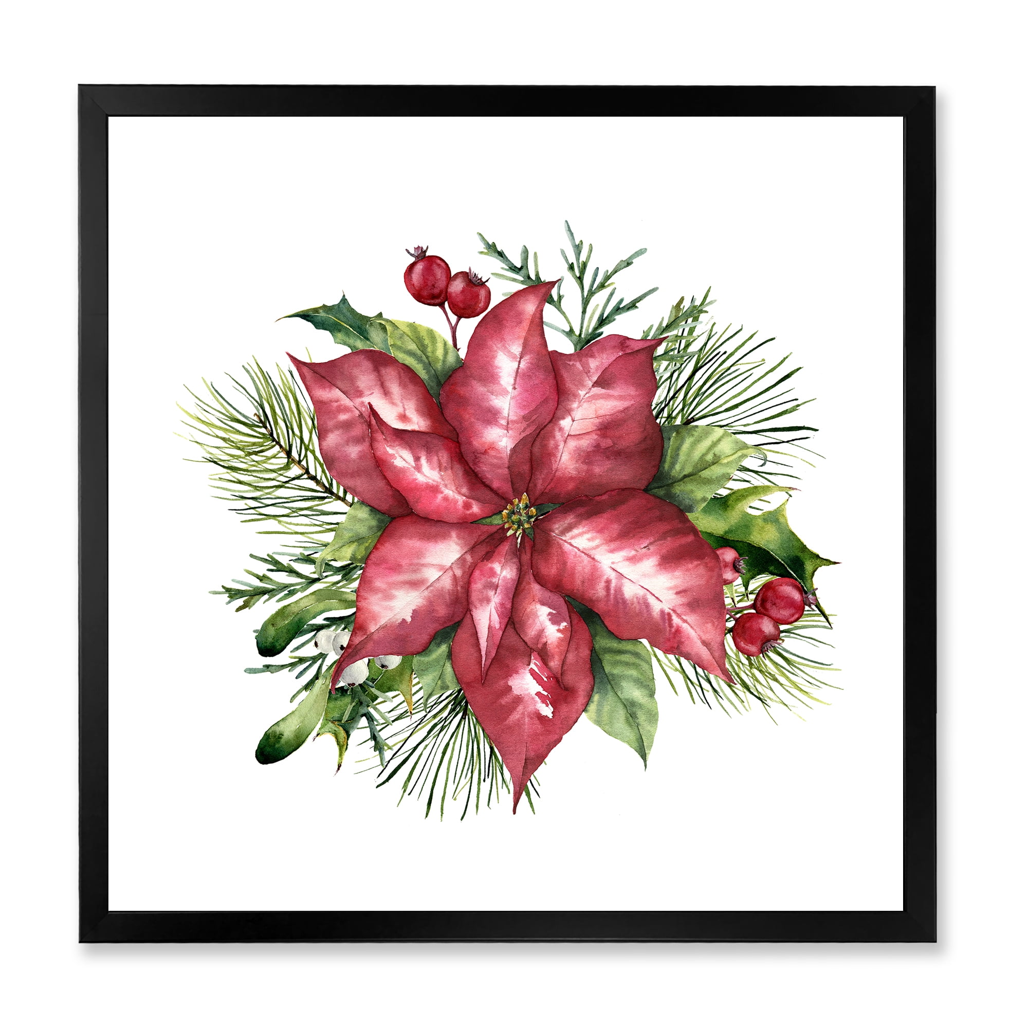 Designart 'Christmas Fir Branch and Holly Mistletoe Berries III' Traditional Framed Art Print