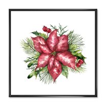 Designart 'Christmas Fir Branch and Holly Mistletoe Berries III' Traditional Framed Canvas Wall Art Print