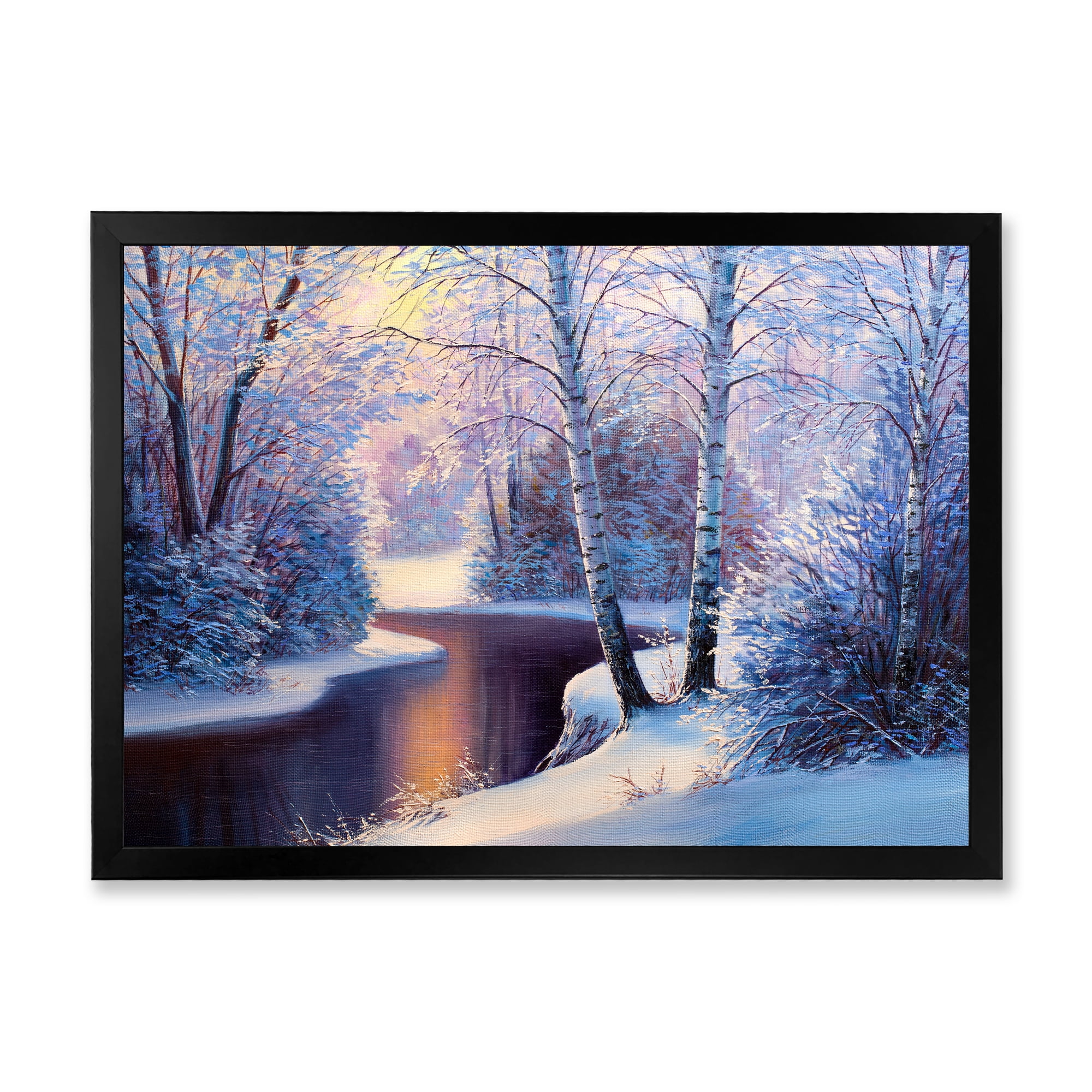 Designart 'Christmas Forest With Trees and River I' Traditional Framed Art Print