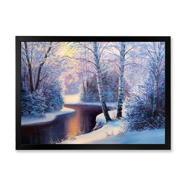 Designart 'Christmas Forest With Trees and River I' Traditional Framed Art Print