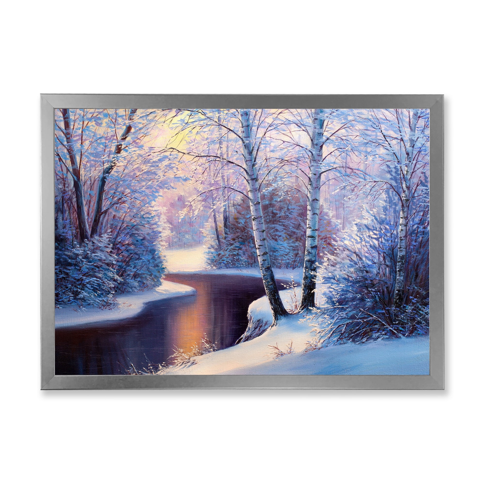Designart 'Christmas Forest With Trees and River I' Traditional Framed Art Print