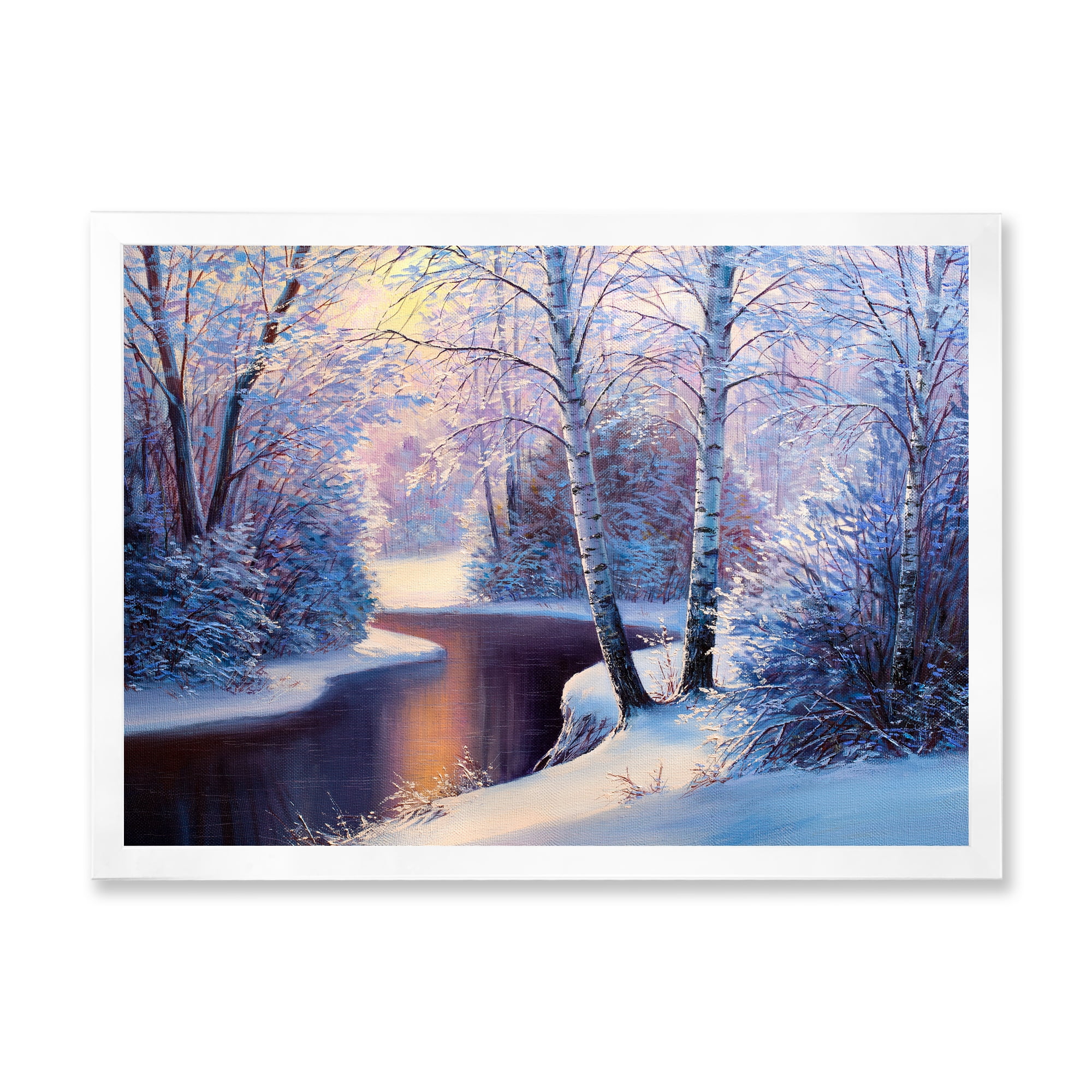 Designart 'Christmas Forest With Trees and River I' Traditional Framed Art Print