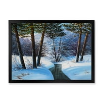 Designart 'Christmas Forest With Trees and River III' Traditional Framed Art Print