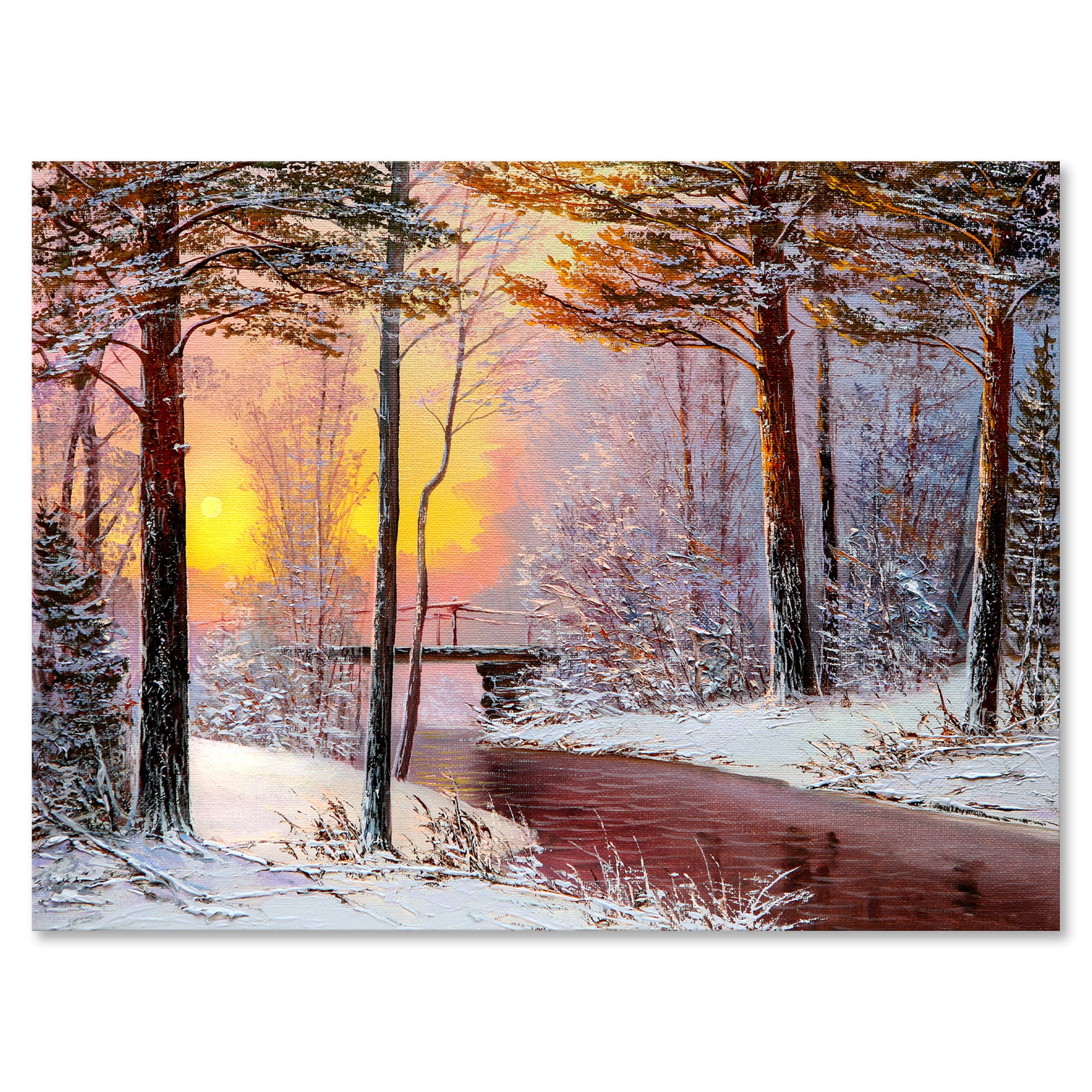 Designart ' Christmas Forest With Trees and River IV ' Traditional Canvas Wall Art Print