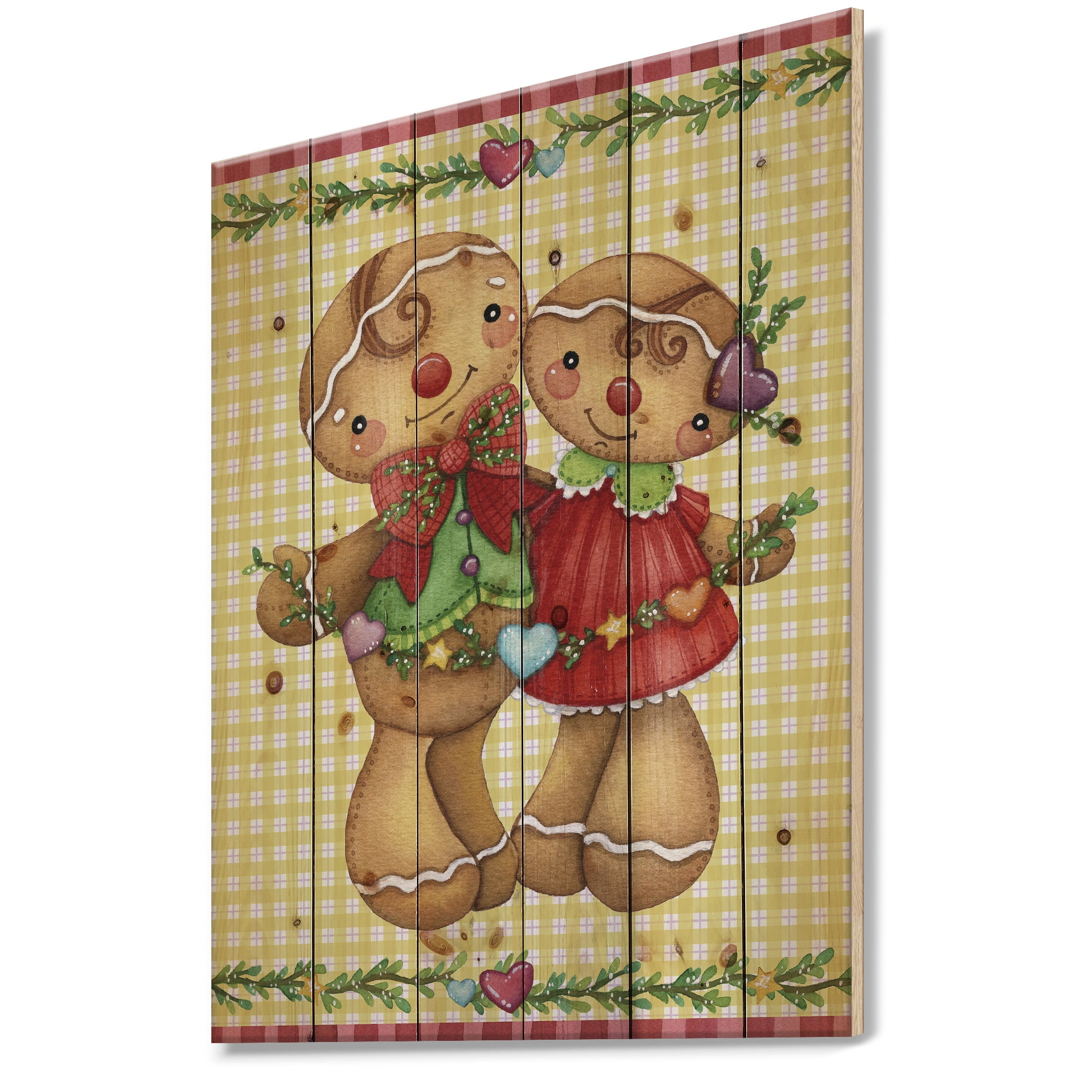 Designart 'Christmas Gingerbread Love' Print on Natural Pine Wood