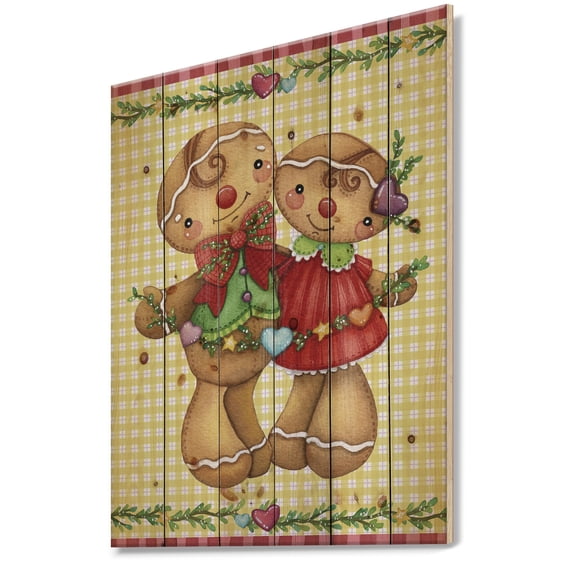 Designart 'Christmas Gingerbread Love' Print on Natural Pine Wood
