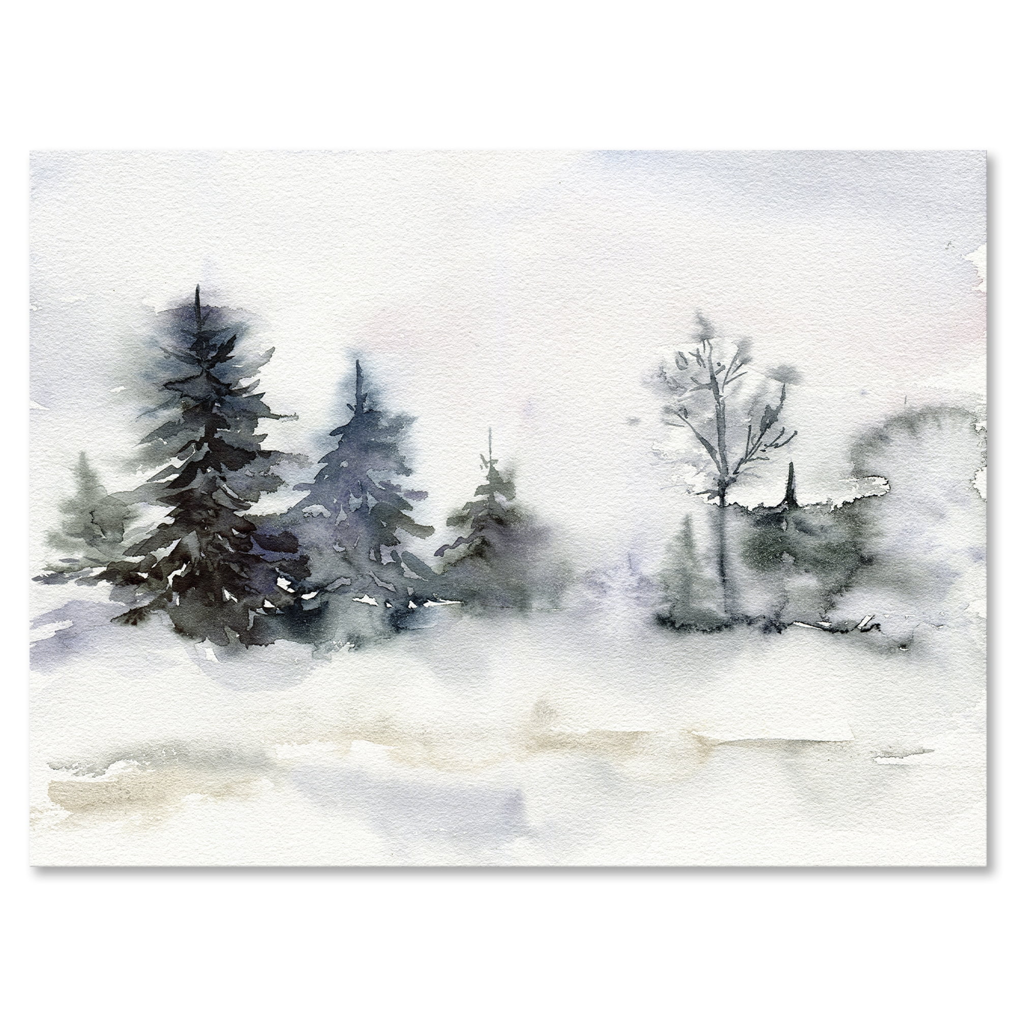 Designart ' Christmas Minimalistic Snow and Forest Landscape ' Lake House Canvas Wall Art Print