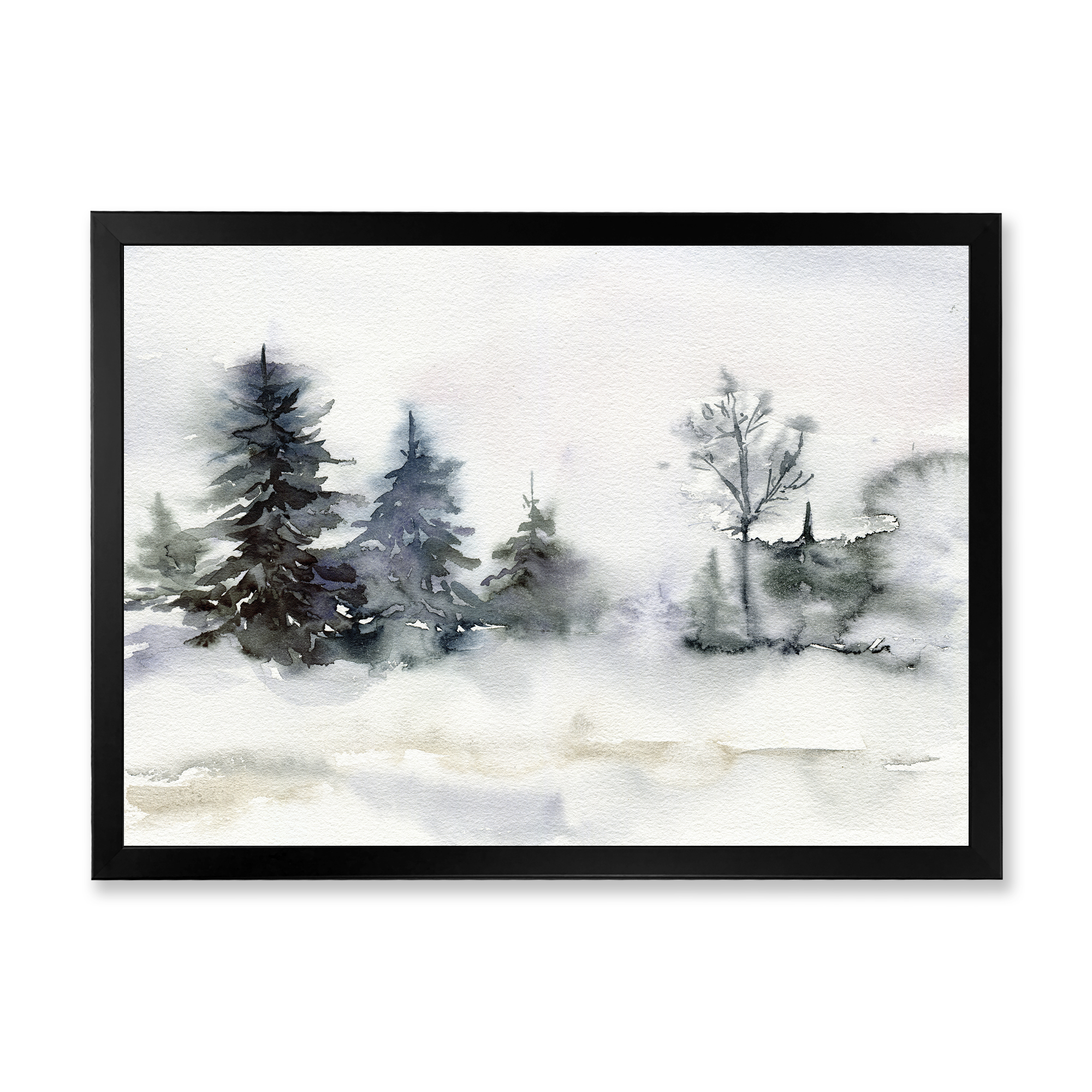 Designart 'Christmas Minimalistic Snow and Forest Landscape' Lake House Framed Art Print