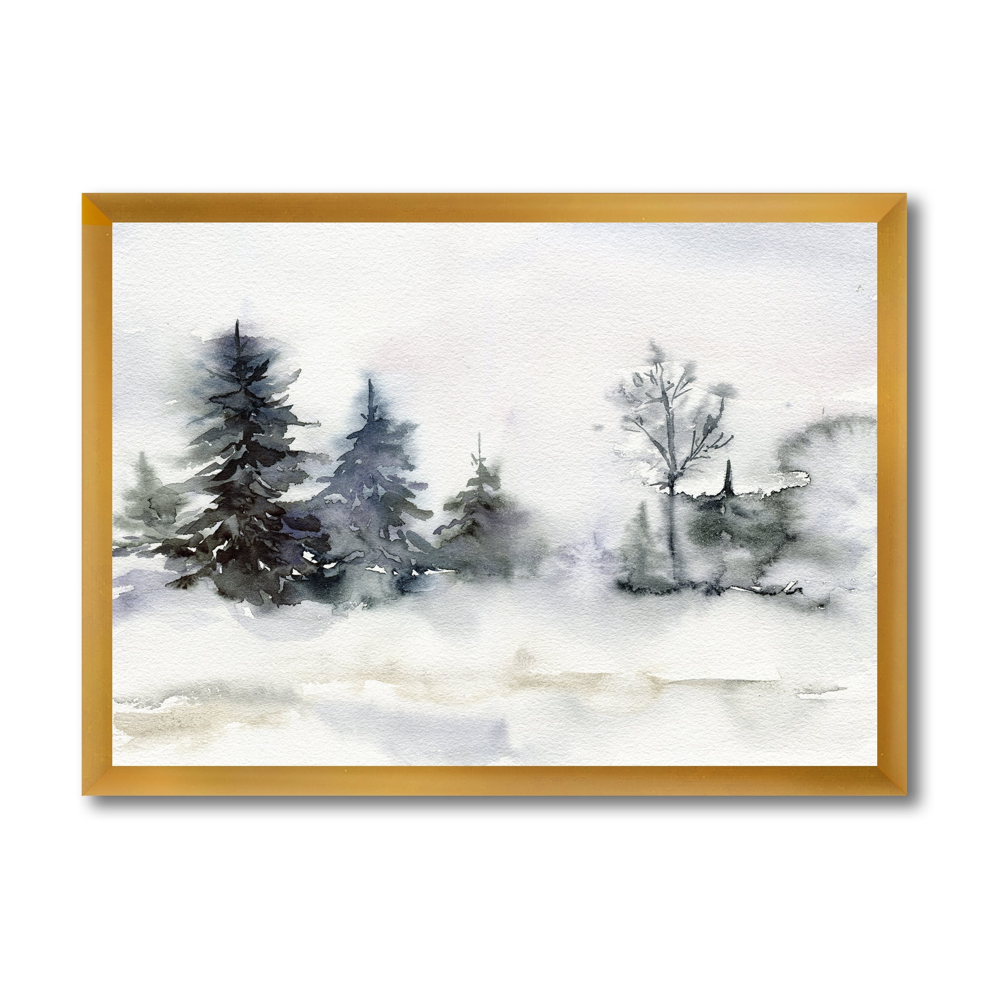 Designart 'Christmas Minimalistic Snow and Forest Landscape' Lake House Framed Art Print