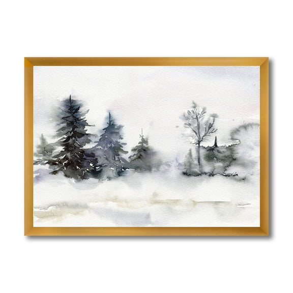 Designart 'Christmas Minimalistic Snow and Forest Landscape' Lake House Framed Art Print