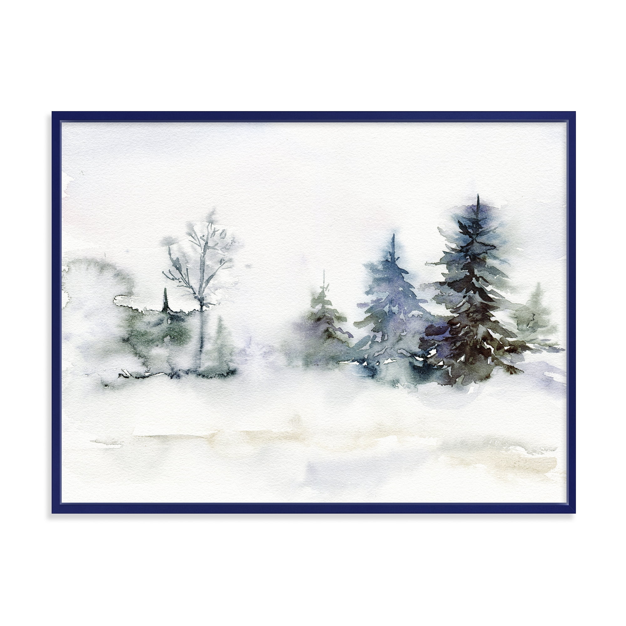 Designart 'Christmas Minimalistic Snow and Forest Landscape' Lake House Framed Canvas Wall Art Print