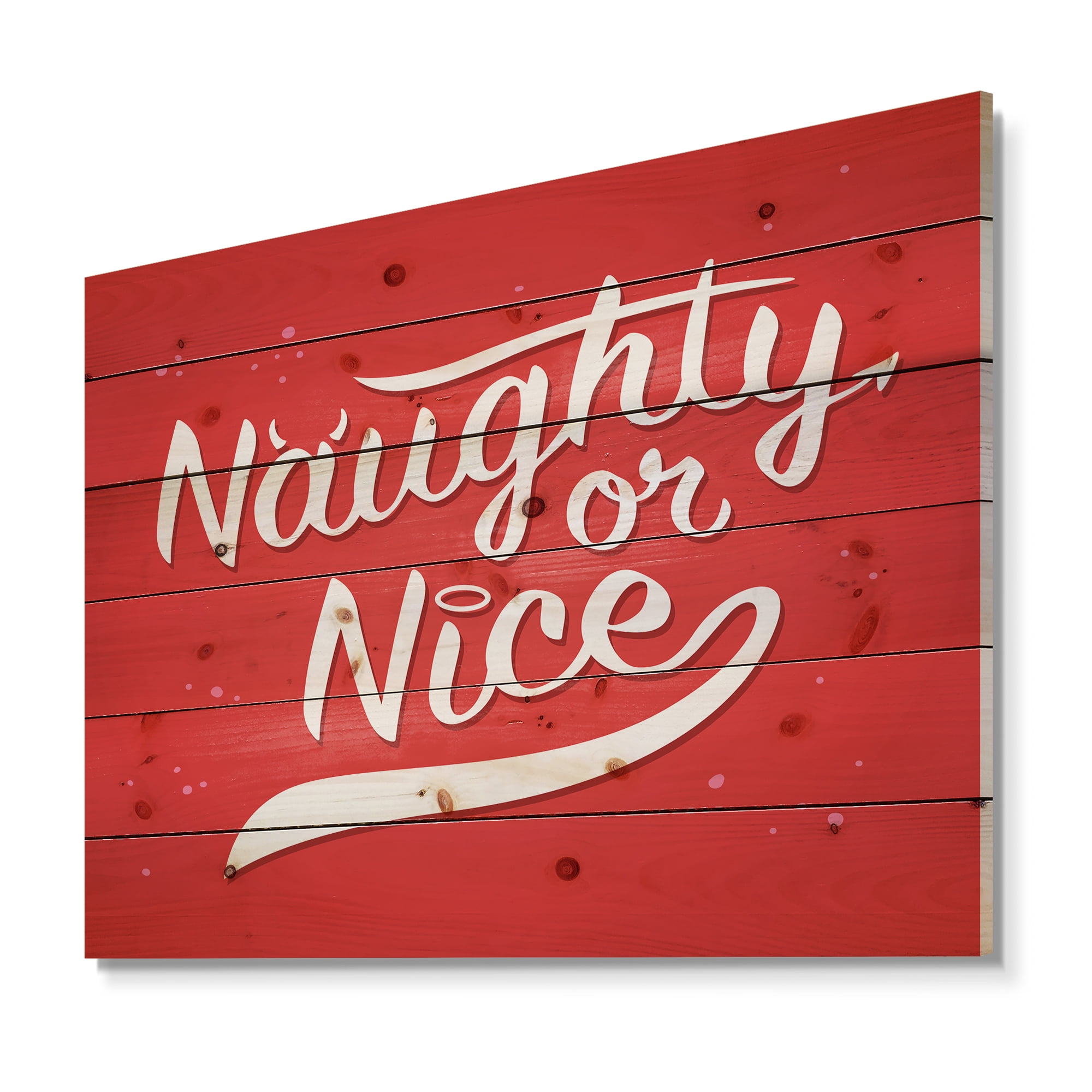 Designart 'Christmas Naughty or Nice' Print on Natural Pine Wood