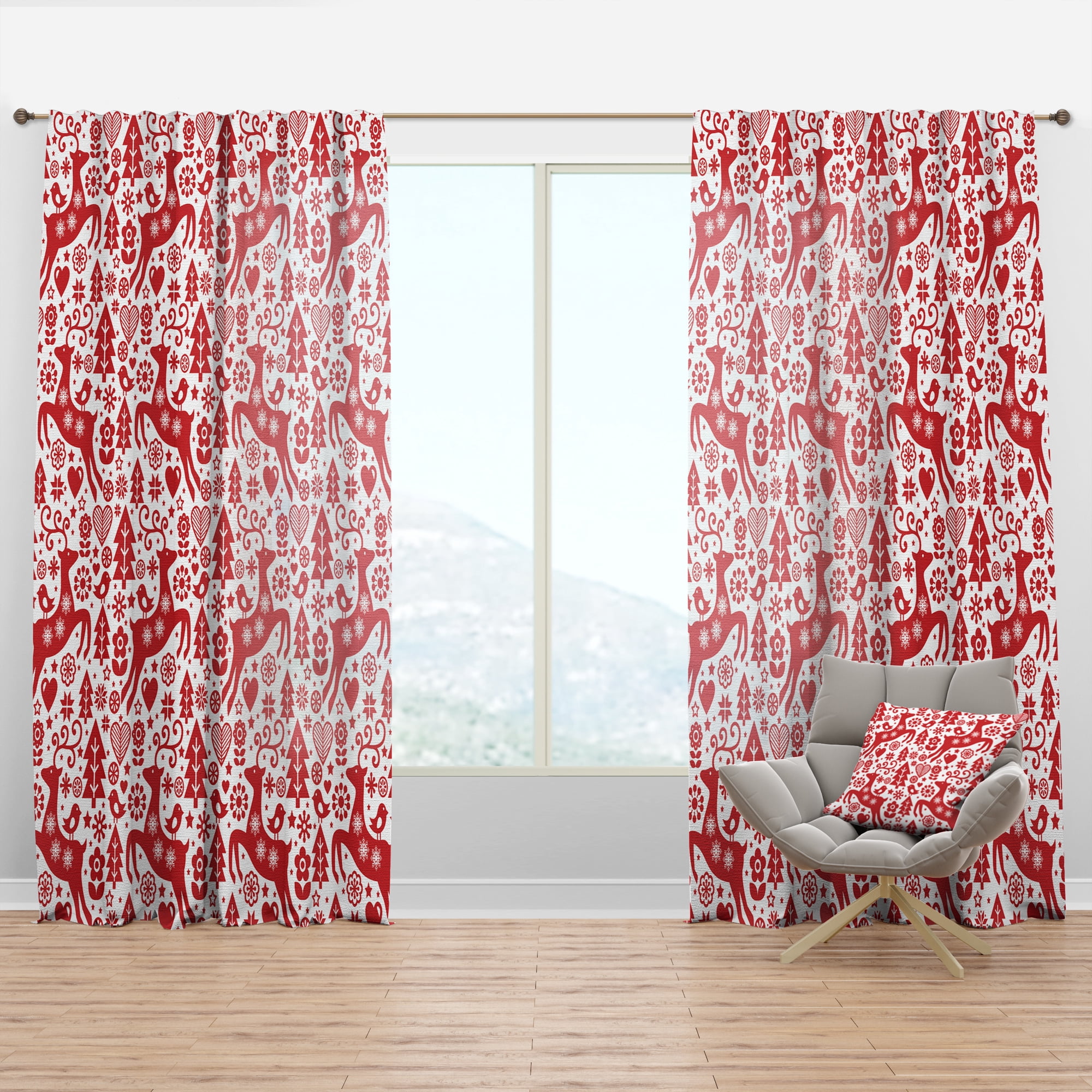 Designart 'Christmas Pattern II' Animals Curtain Panel