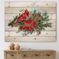 thumbnail image 1 of Designart 'Christmas Red Cardinal Bird and Poinsettia' Traditional Print on Natural Pine Wood, 1 of 5