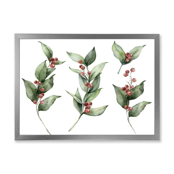 Designart 'Christmas Set Red Berrie With Branches' Traditional Framed Art Print