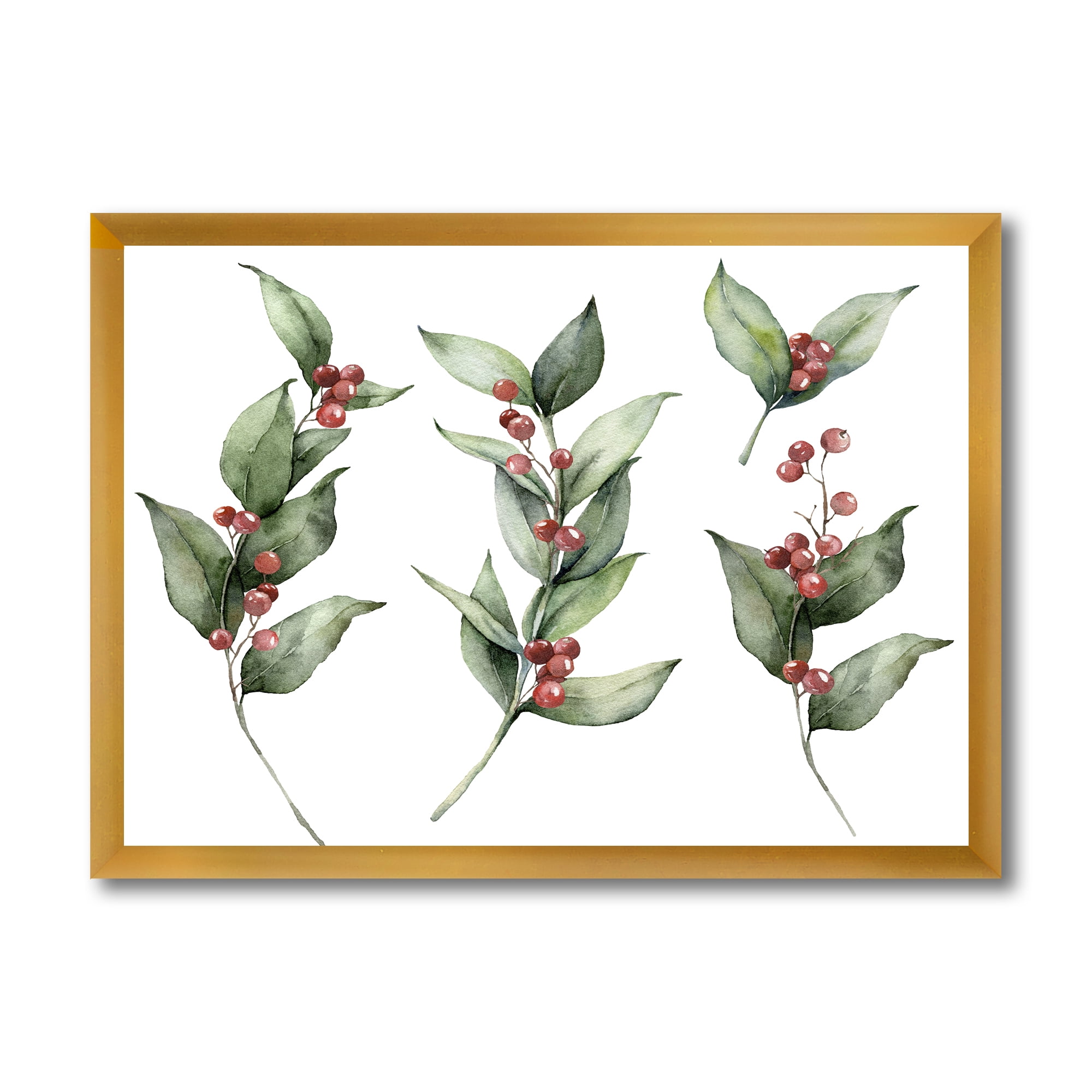 Designart 'Christmas Set Red Berrie With Branches' Traditional Framed Art Print