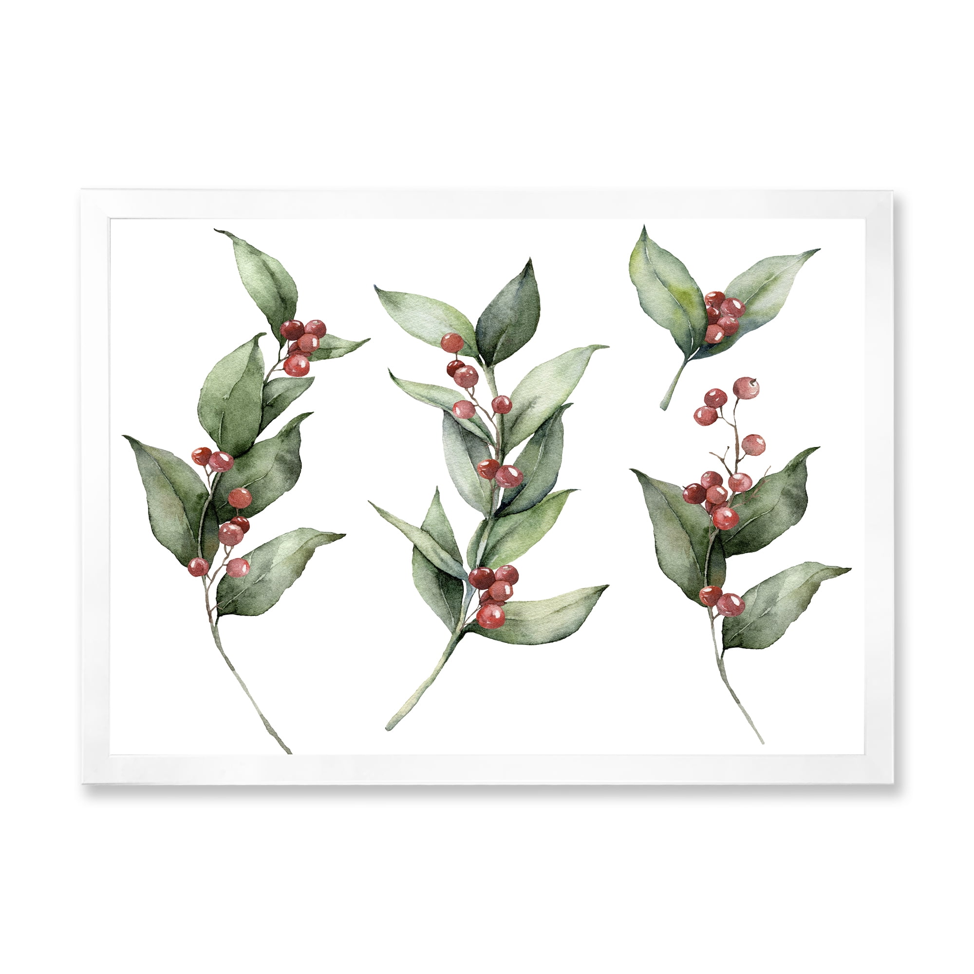 Designart 'Christmas Set Red Berrie With Branches' Traditional Framed Art Print
