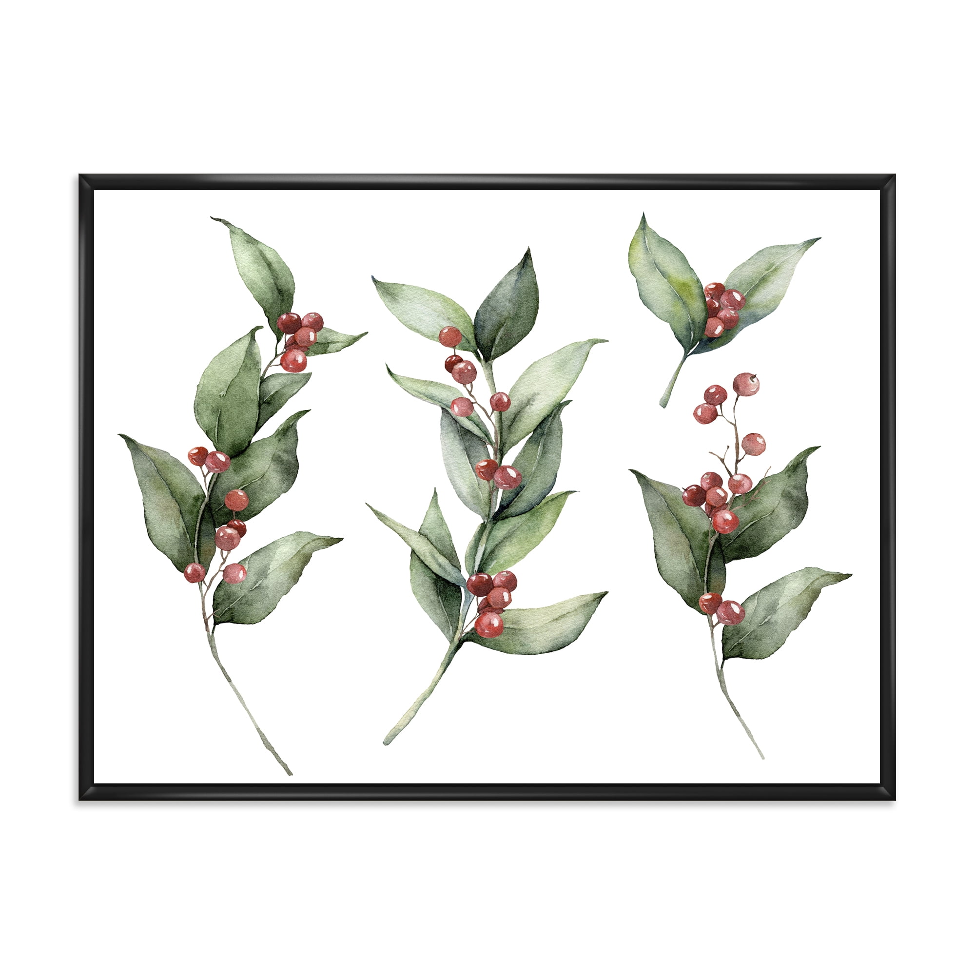 Designart 'Christmas Set Red Berrie With Branches' Traditional Framed Canvas Wall Art Print