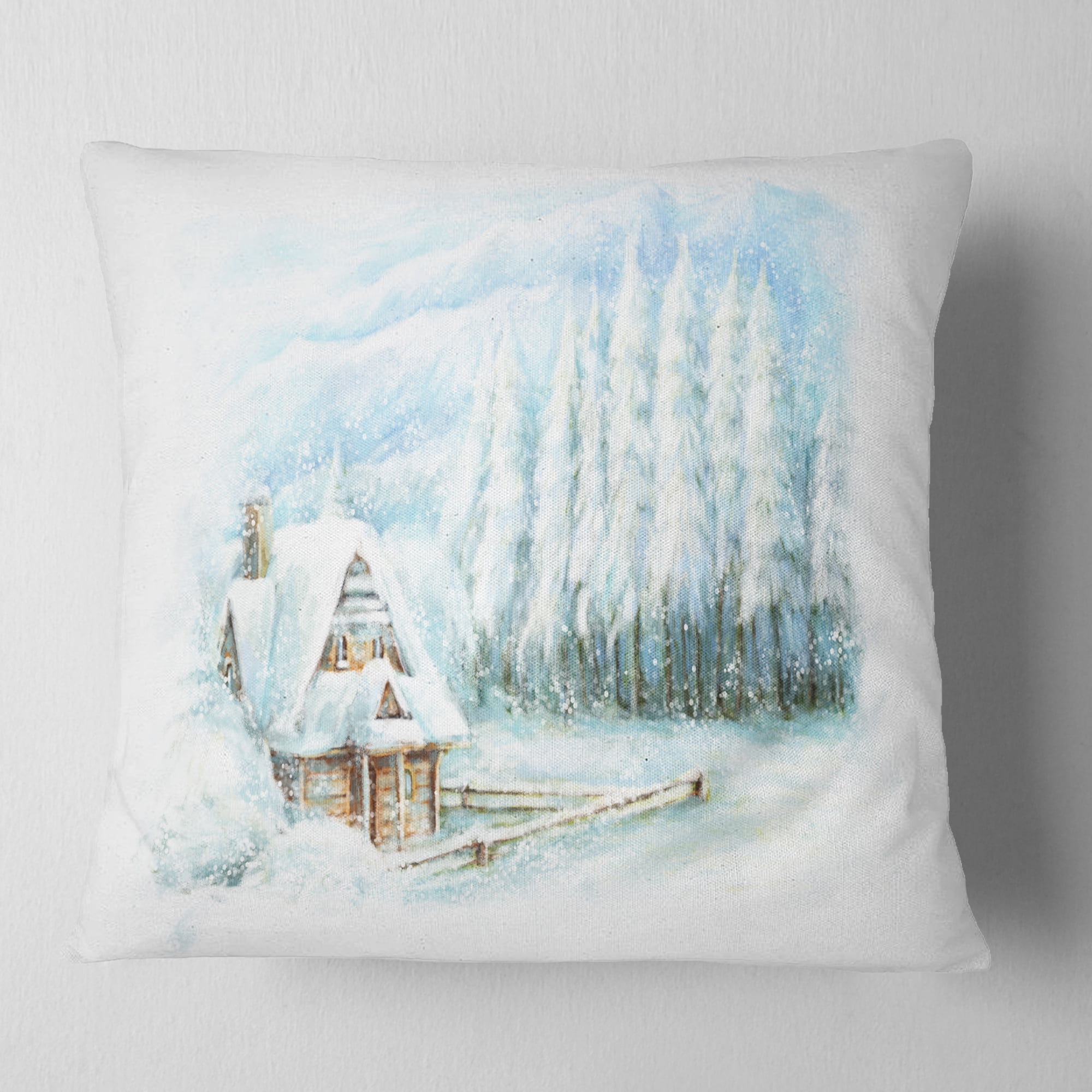 Designart Christmas Winter Happy Scene - Landscape Printed Throw Pillow - 18x18