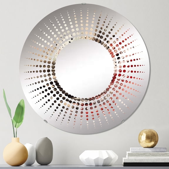 Designart "Chromatic Agate in Red and Black I" Abstract Starburst Round Wall Mirror - Abstract Oval Printed Decorative Mirror - Multiple Color Options