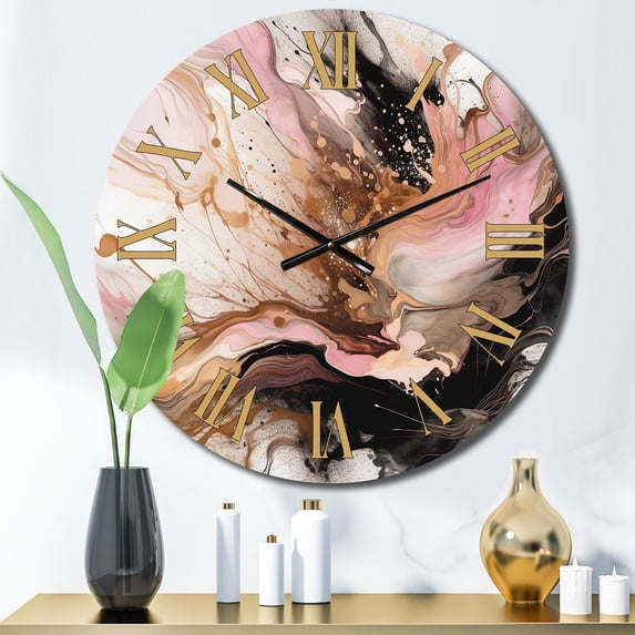 Designart "Chromatic Agate in Pink and Black II" Abstract Oversized Wall Clock