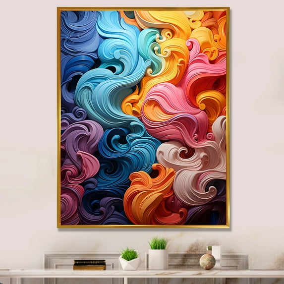Designart "Chromatic Delirium Opt Art wall art I" Abstract Floater Framed Wall Art Living Room