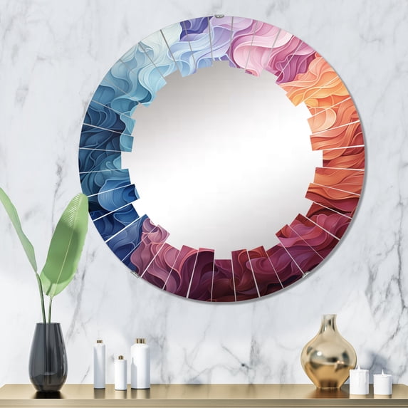 Designart "Chromatic Delirium Opt Art wall art VII" Abstract Round Wall Mirror - Modern Oval Printed Decorative Oversized Mirror - Multiple Color Options