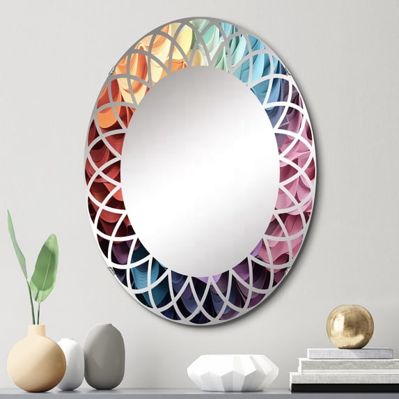 Designart "Chromatic Elixir Opt Art wall decor I" Modern Round Wall Mirror - Abstract Oval Printed Decorative Oversized Mirror - Multiple Color Options