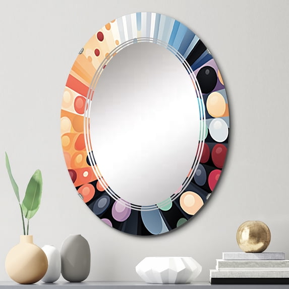 Designart "Chromatic Elixir Opt Art wall decor II" Abstract Round Wall Mirror - Modern Oval Printed Decorative Oversized Mirror - Multiple Color Options