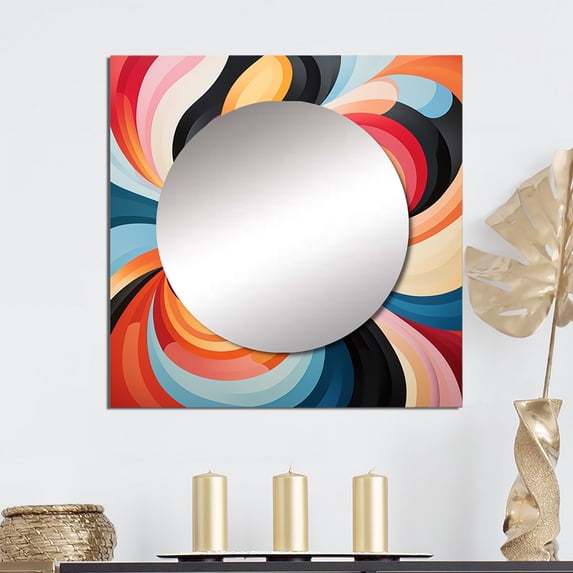 Designart "Chromatic Elixir Opt Art wall decor VII" Abstract Square Mirror Wall Decor Transitional - Large Multi-Color Square Bathroom Mirror - Square Printed Wall Mirror Art