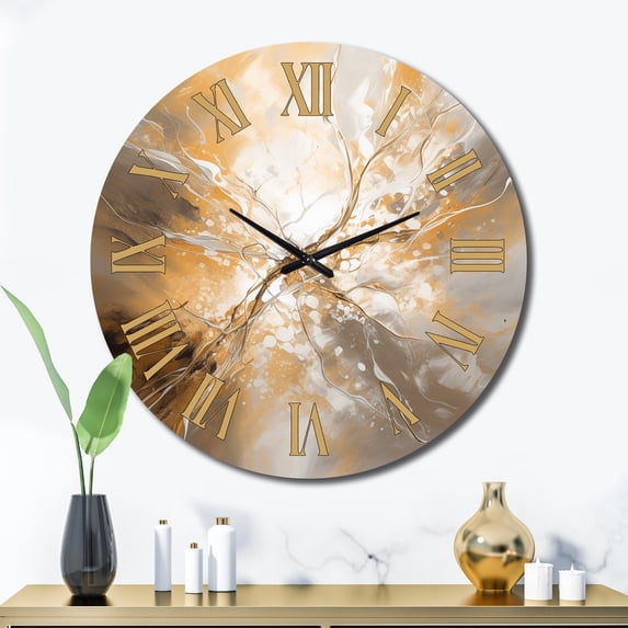 Designart "Chromatic Essence in Gold and Silver II" Abstract Oversized Wall Clock