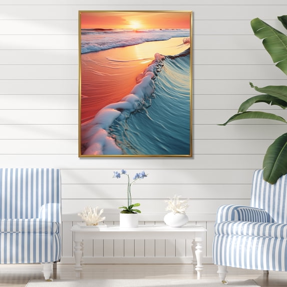 Designart "Chromatic Waterscapes Along the Coast II" Nautical & Beach Floater Framed Wall Decor