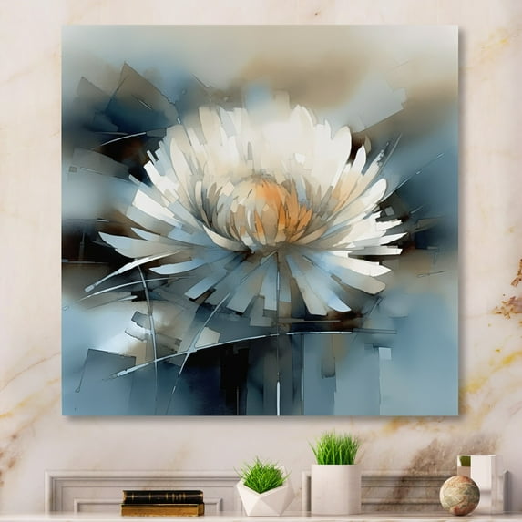 Designart "Chrysanthemum Artistry in White Blue" Floral Chysanthemum Metal Wall Art Prints