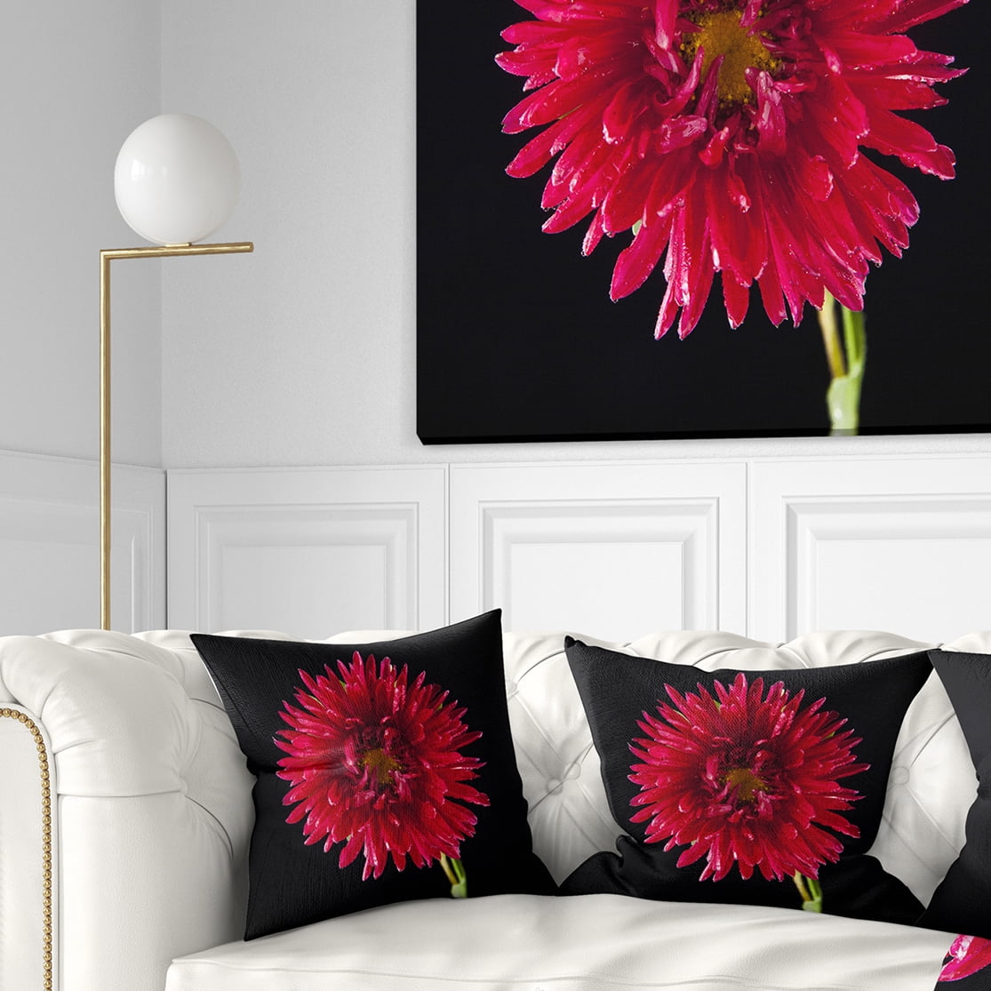 Designart Chrysanthemum Flower on Black - Flowers Throw Pillowwork - 16x16