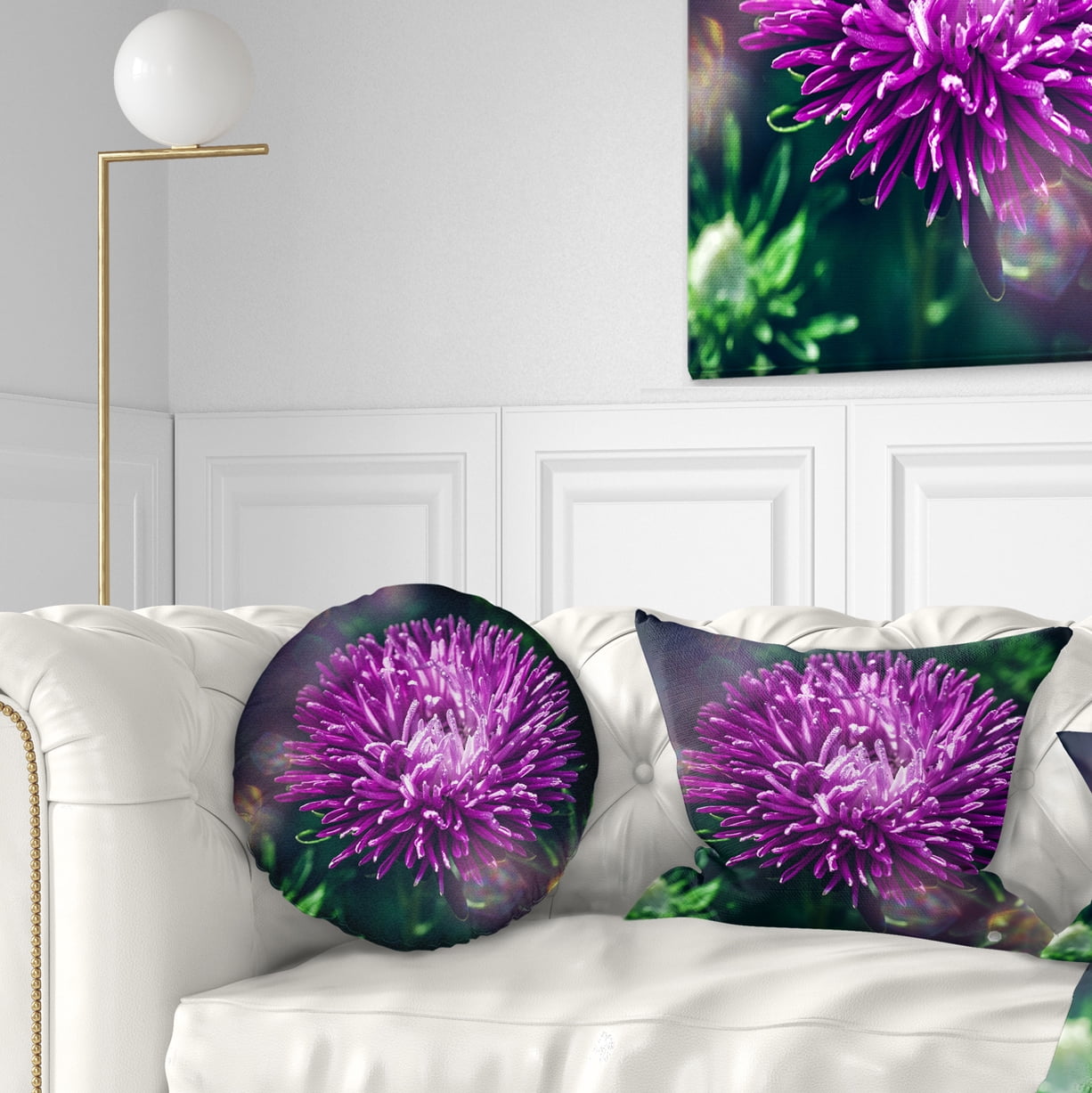 Designart Chrysanthemum Flower with Bokeh - Flowers Throw Pillowwork - 12x20