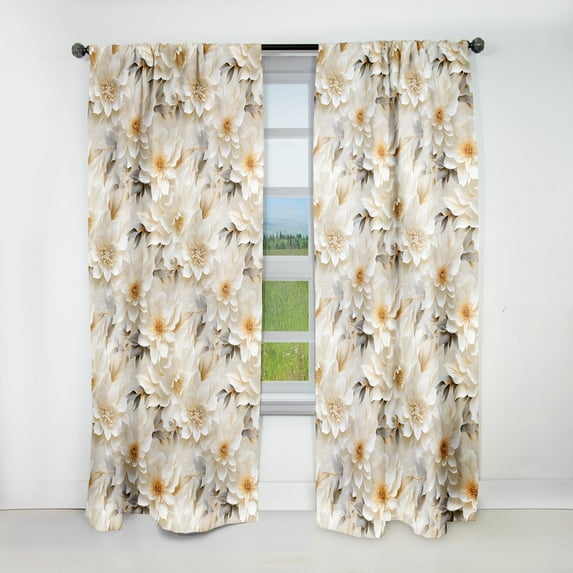 Designart "Chrysanthemum Purity" Floral Blackout Curtain Single Panel