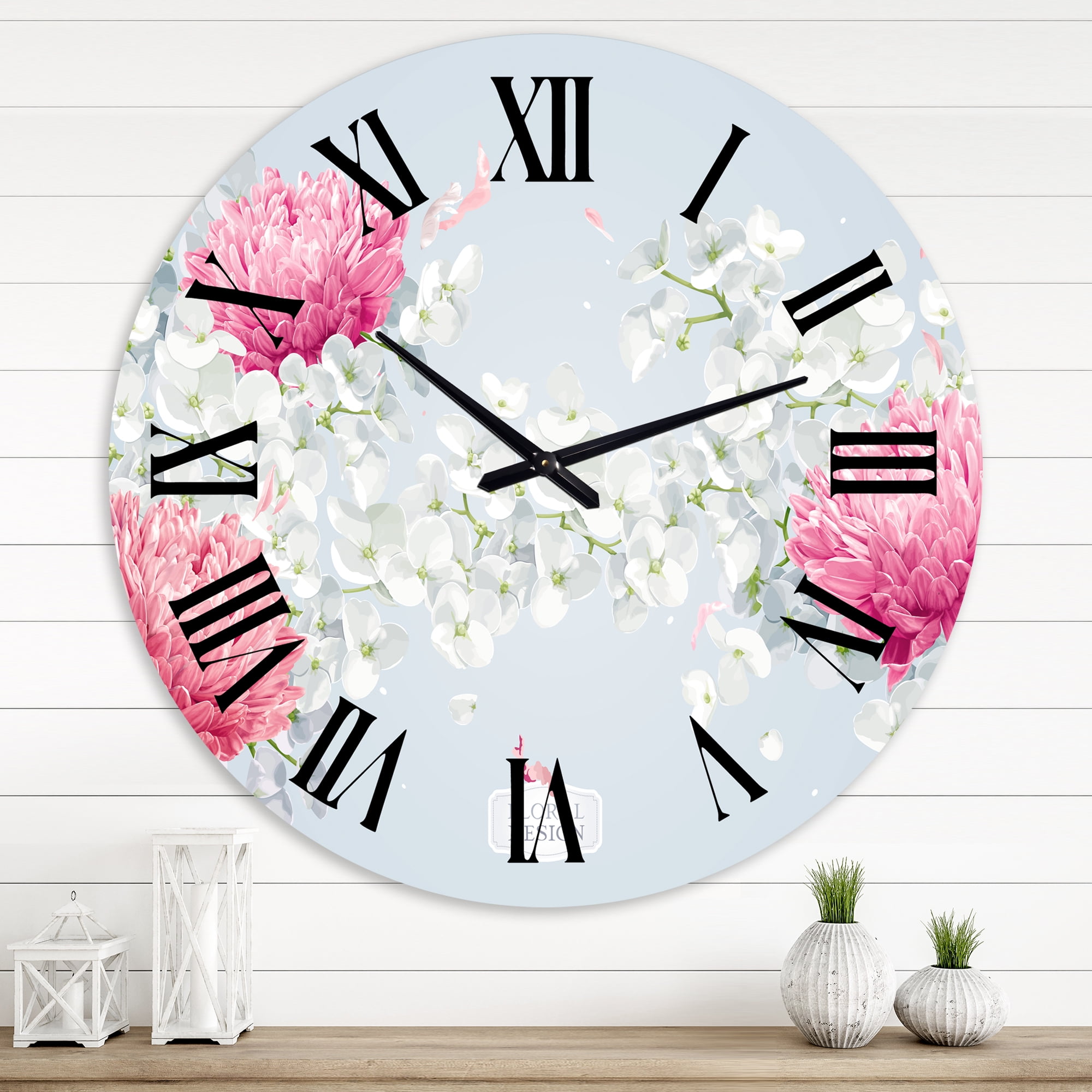 Designart 'Chrysanthemums And Apple Blossom' Traditional Wall Clock