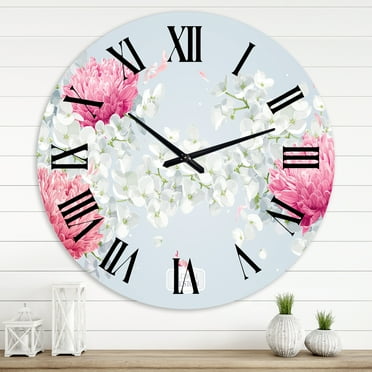 Designart 'Chrysanthemums And Apple Blossom' Traditional Wall Clock