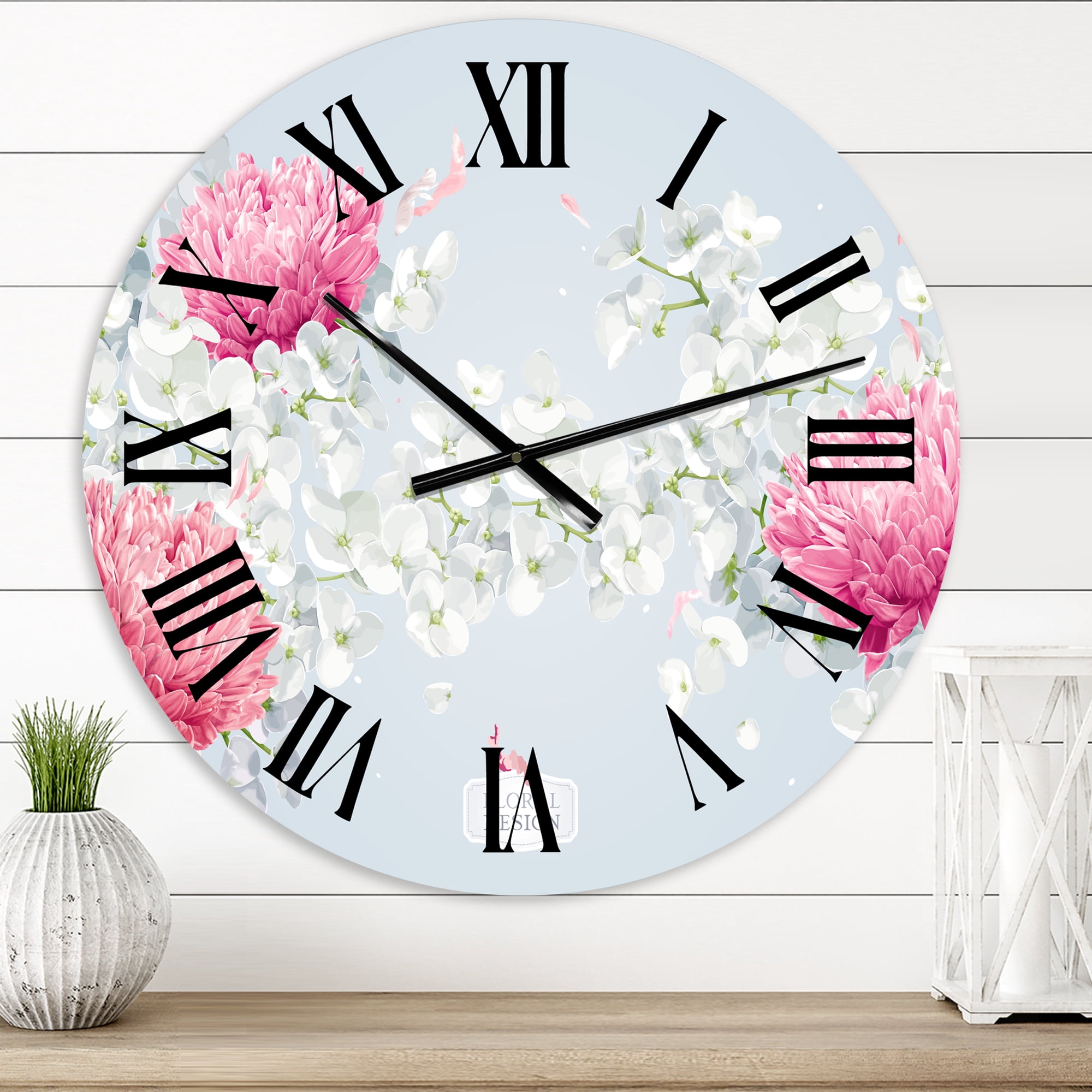 Designart 'Chrysanthemums And Apple Blossom' Traditional Wall Clock