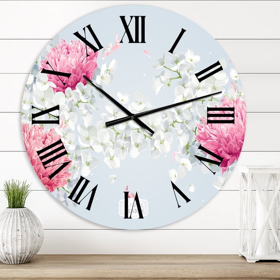 Designart 'Chrysanthemums And Apple Blossom' Traditional Wall Clock