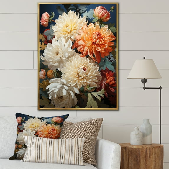 Designart "Chrysanthemums Autumn composition I" Floral & Botanical Floater Framed Canvas Wall Art
