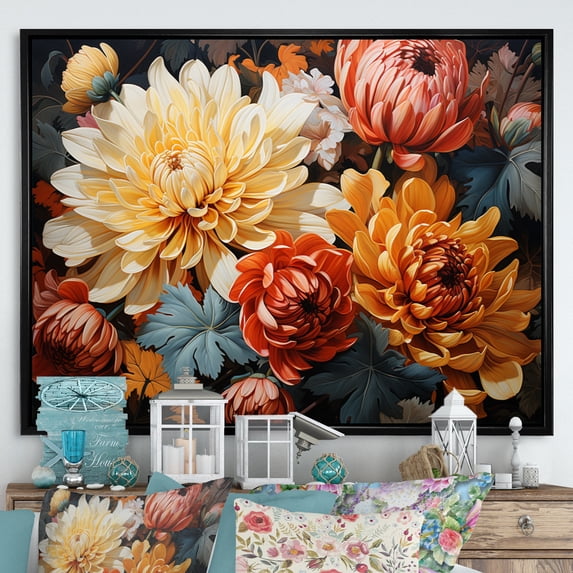 Designart "Chrysanthemums Autumn composition II" Floral Floater Framed Wall Art Print
