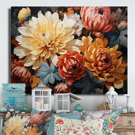 Designart "Chrysanthemums Autumn composition II" Floral Metal Art Living Room