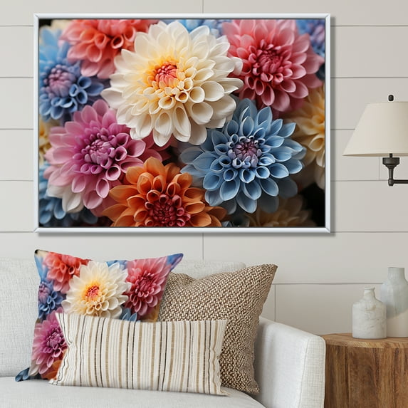 Designart "Chrysanthemums Vibrant composition I" Floral Floater Framed Wall Art Print