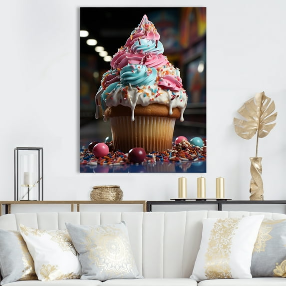 Designart "Chuckling Portrait At A Cupcake Carnival I" Pop Art Wall Art Living Room
