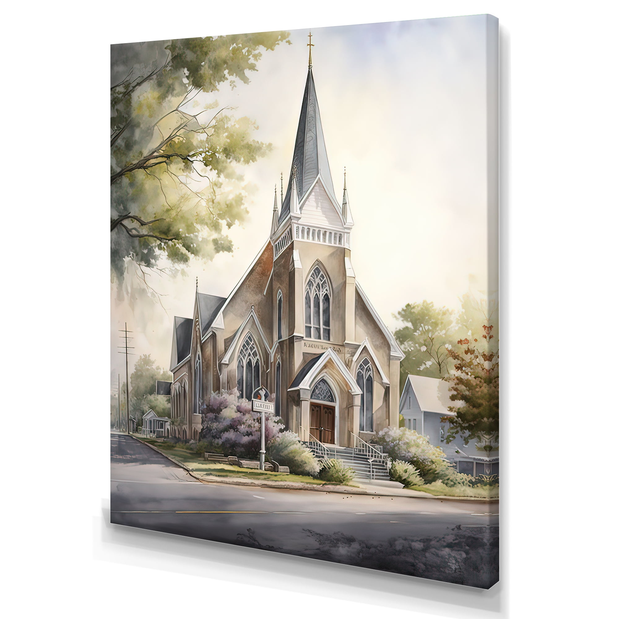 Designart Church In A Small Town I Canvas Wall Art